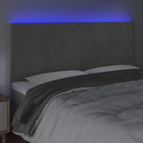 Zagłówek do łóżka z LED, jasnoszary, 180x5x118/128 cm, aksamit