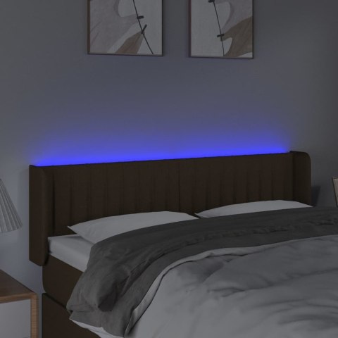 Zagłówek do łóżka z LED, ciemnobrązowy, 147x16x78/88cm, tkanina