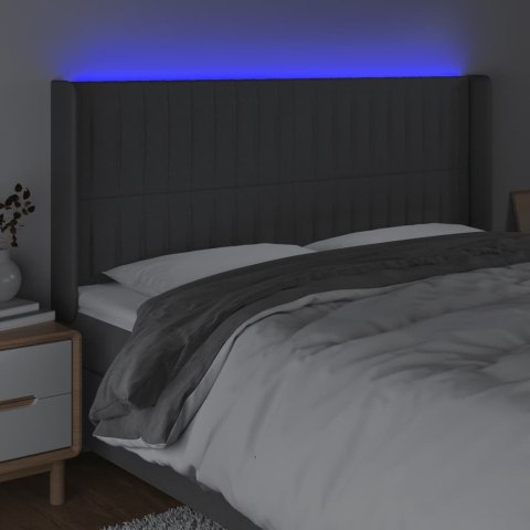 Zagłówek do łóżka z LED, ciemnoszary, 203x16x118/128cm, tkanina