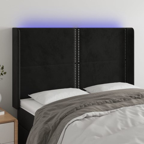 Zagłówek do łóżka z LED, czarny, 147x16x118/128 cm, aksamit