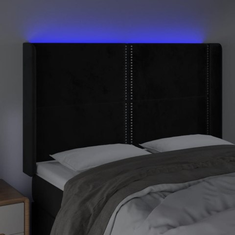 Zagłówek do łóżka z LED, czarny, 147x16x118/128 cm, aksamit