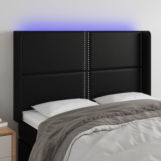 Zagłówek do łóżka z LED, czarny 147x16x118/128cm sztuczna skóra