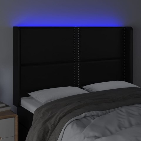 Zagłówek do łóżka z LED, czarny 147x16x118/128cm sztuczna skóra