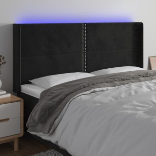Zagłówek do łóżka z LED, czarny, 163x16x118/128 cm, aksamit