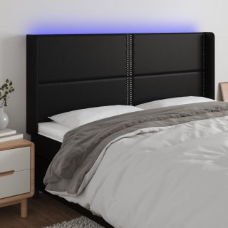 Zagłówek do łóżka z LED, czarny 163x16x118/128cm sztuczna skóra