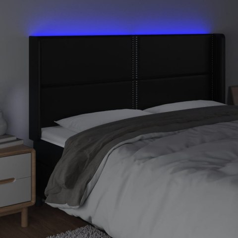 Zagłówek do łóżka z LED, czarny 163x16x118/128cm sztuczna skóra
