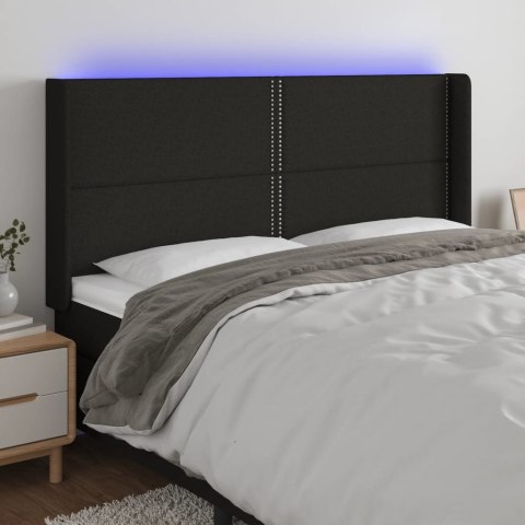 Zagłówek do łóżka z LED, czarny, 183x16x118/128 cm, tkanina