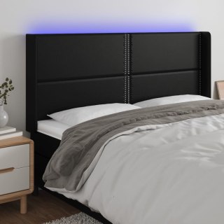 Zagłówek do łóżka z LED, czarny 183x16x118/128cm sztuczna skóra