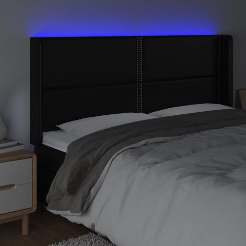 Zagłówek do łóżka z LED, czarny 183x16x118/128cm sztuczna skóra