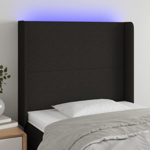 Zagłówek do łóżka z LED, czarny, 93x16x118/128 cm, tkanina