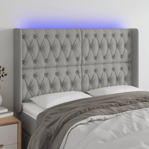 Zagłówek do łóżka z LED, jasnoszary, 147x16x118/128 cm, tkanina