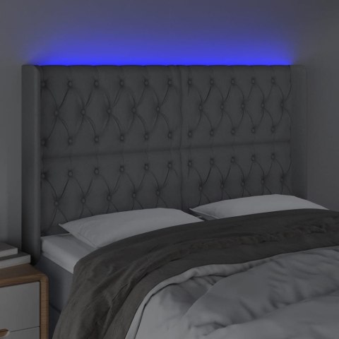Zagłówek do łóżka z LED, jasnoszary, 147x16x118/128 cm, tkanina