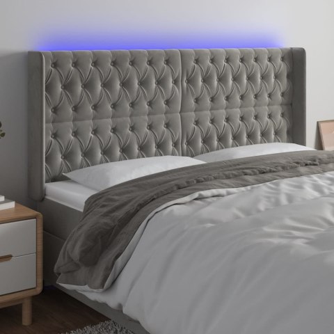 Zagłówek do łóżka z LED, jasnoszary, 203x16x118/128 cm, aksamit