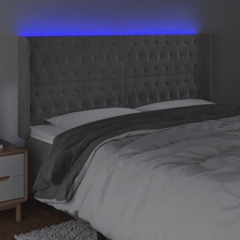 Zagłówek do łóżka z LED, jasnoszary, 203x16x118/128 cm, aksamit