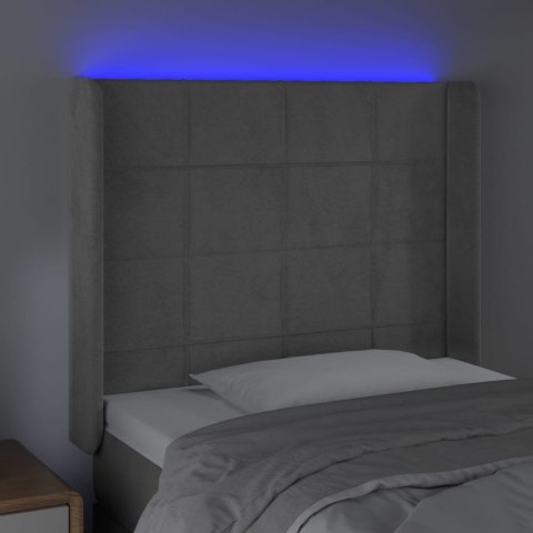 Zagłówek do łóżka z LED, jasnoszary, 83x16x118/128 cm, aksamit