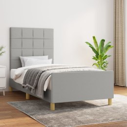 Rama łóżka z zagłówkiem, szara, 80x200 cm, tapicerowana tkaniną