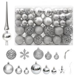 111-cz. zestaw ozdób świątecznych, srebrny, polistyren