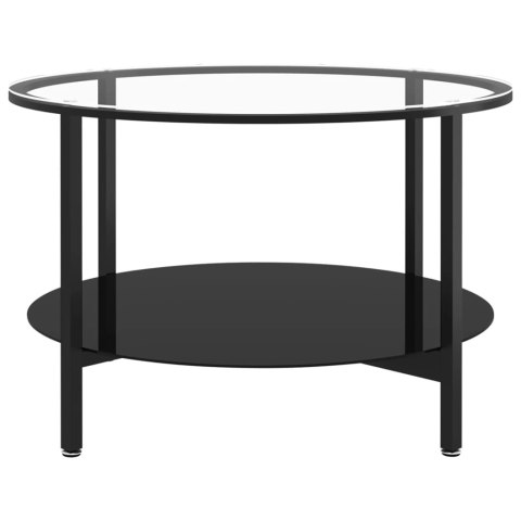 Stolik kawowy, czarna rama i bezbarwne szkło hartowane, 70 cm