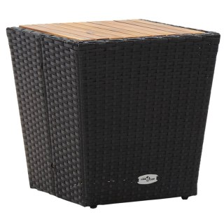 Stolik herbaciany, czarny, 41,5x41,5x43 cm, rattan PE i akacja