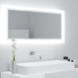 Lustro łazienkowe LED, wysoki połysk białe, 100x8,5x37cm, akryl