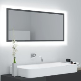 Lustro łazienkowe LED, wysoki połysk szare, 100x8,5x37cm, akryl