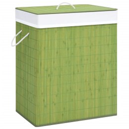 Bambusowy kosz na pranie z 2 przegrodami, zielony, 100 L