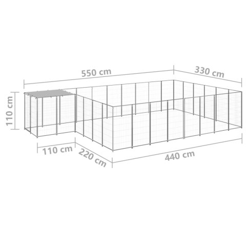 Kojec dla psa, srebrny, 15,73 m², stalowy