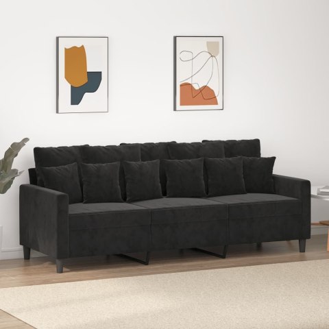 Sofa 3-osobowa, czarny, 180 cm, tapicerowana aksamitem