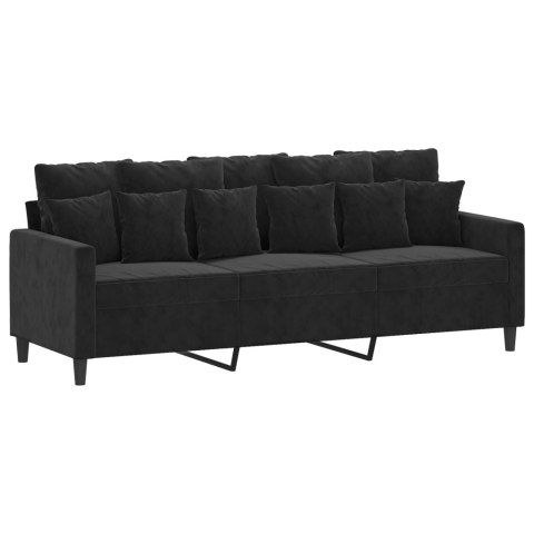 Sofa 3-osobowa, czarny, 180 cm, tapicerowana aksamitem