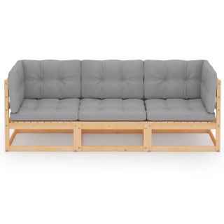 3-osobowa sofa ogrodowa z poduszkami, lite drewno sosnowe