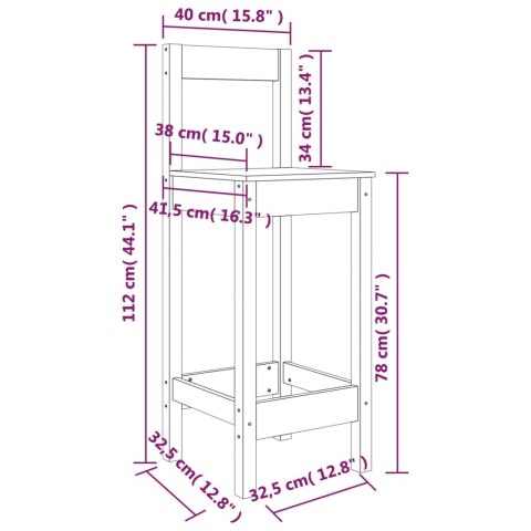 Stołki barowe, 2 szt., 40x41,5x112 cm, lite drewno sosnowe