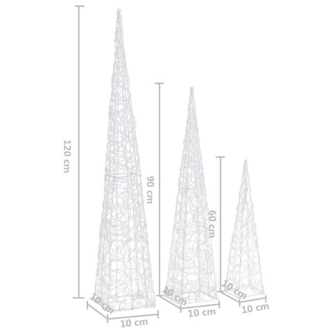 Zestaw stożków dekoracyjnych z zimnym, białym LED, 60/90/120 cm