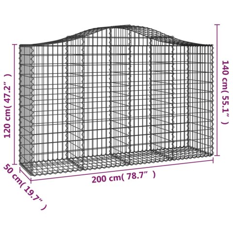 Kosze gabionowe, 3 szt, 200x50x120/140 cm, galwanizowane żelazo