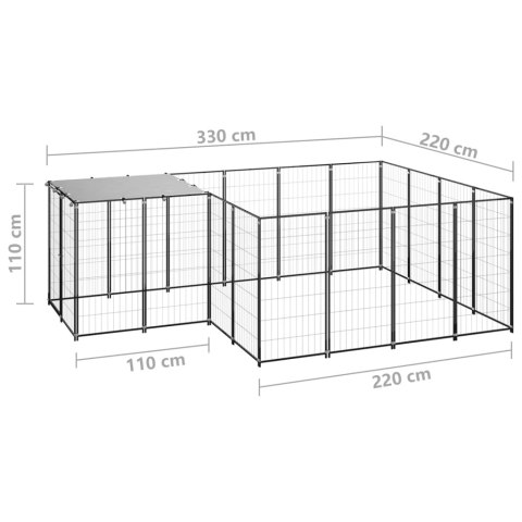 Kojec dla psa, czarny, 6,05 m², stalowy