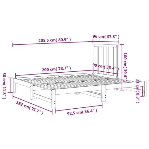 Łóżko rozsuwane, czarne, 2x(90x200) cm, lite drewno sosnowe