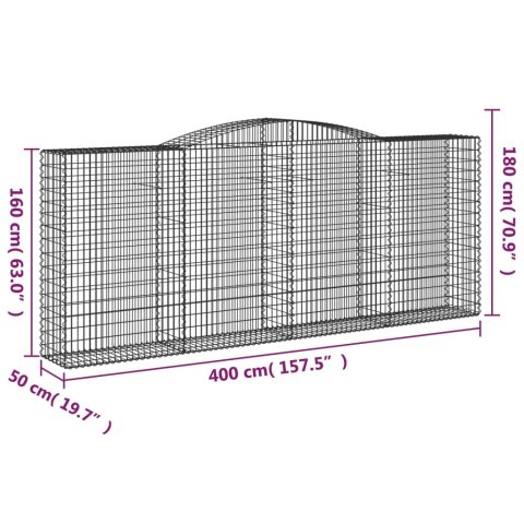 Kosze gabionowe, 3 szt, 400x50x160/180 cm, galwanizowane żelazo