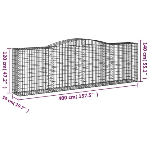 Kosze gabionowe, 10 szt, 400x50x120/140cm, galwanizowane żelazo