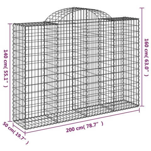 Kosze gabionowe, 14 szt, 200x50x140/160cm, galwanizowane żelazo