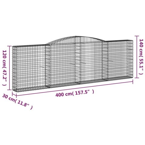 Kosze gabionowe, 10 szt, 400x30x120/140cm, galwanizowane żelazo