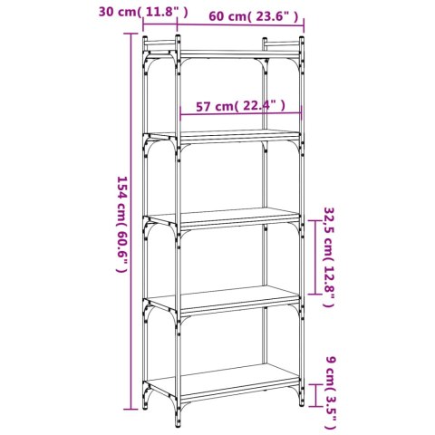 5-poziomowy regał na książki, brązowy dąb, 60x30x154 cm