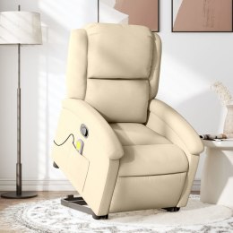 Podnoszony fotel masujący, rozkładany, kremowy, obity tkaniną