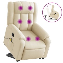 Podnoszony fotel masujący, rozkładany, kremowy, obity tkaniną