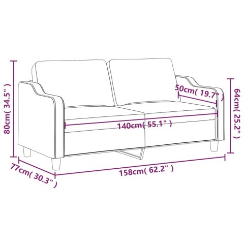 Sofa 2-osobowa, kolor taupe, 140 cm, tapicerowana tkaniną