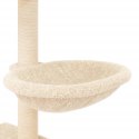 Drapak dla kota z sizalowymi słupkami, kremowy, 117 cm