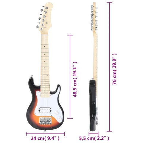 Gitara elektryczna z pokrowcem, brązowo-biała, 3/4, 30"