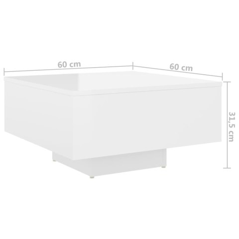 Stolik kawowy, biały, wysoki połysk, 60x60x31,5 cm, płyta