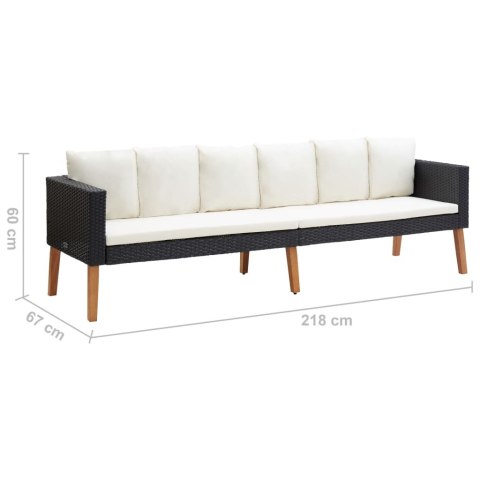 3-osobowa sofa ogrodowa z poduszkami, rattan PE, czarny