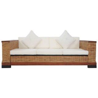 3-osobowa sofa z poduszkami, brązowa, naturalny rattan