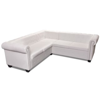 Sofa Chesterfield, pięcioosobowa, biała, sztuczna skóra