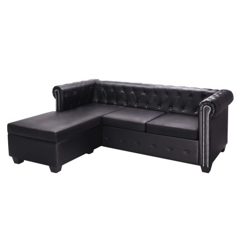 Sofa Chesterfield w kształcie litery L, sztuczna skóra, czarna